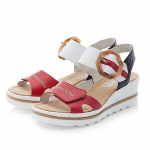 More Pics Rieker Anti-Stress Ladies Red Velcro Wedge Comfort Sandals